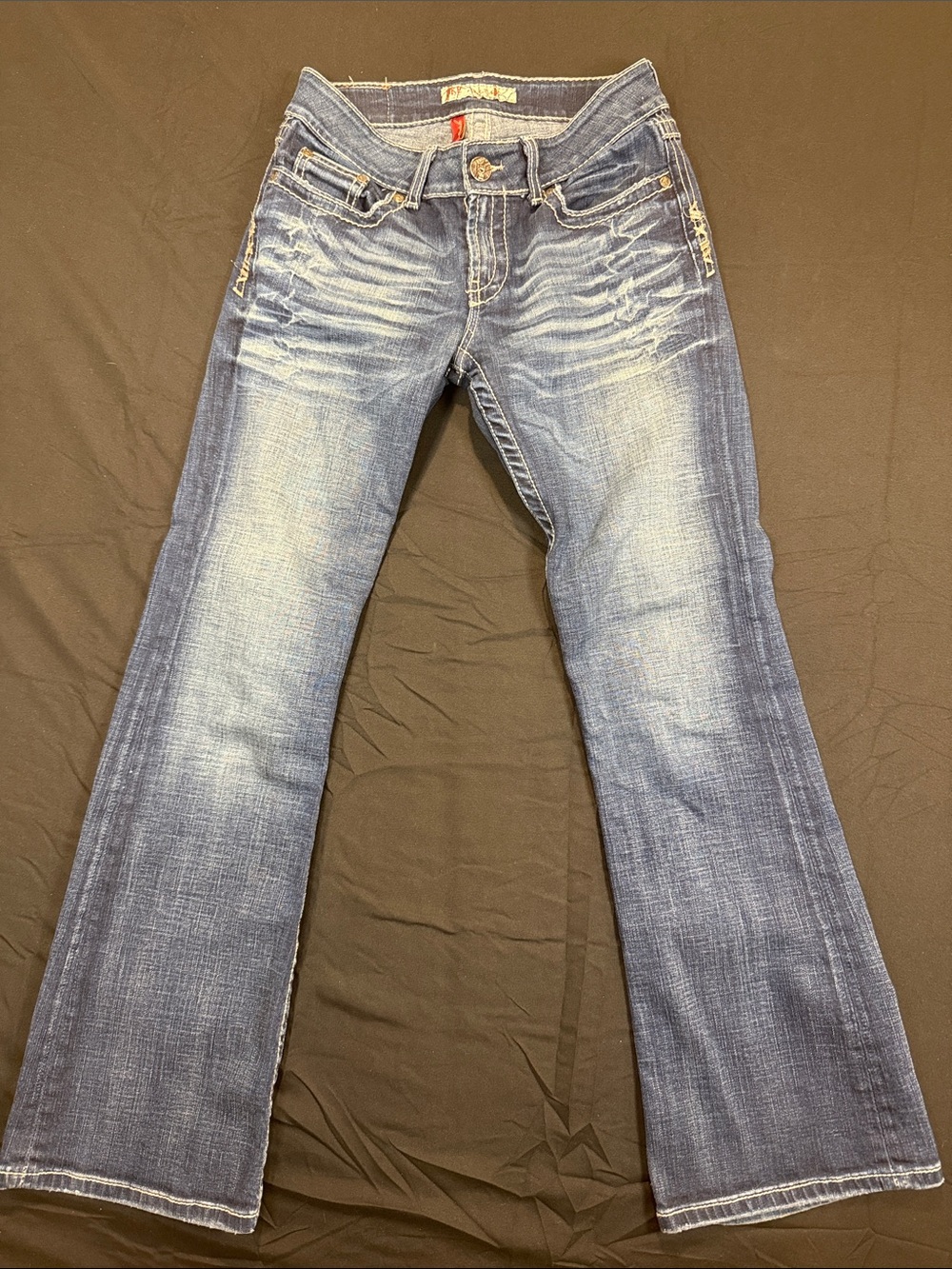 BKE Women's Faded Medium Blue Flare Jeans Y2K Size 29 Stretch Vintage
